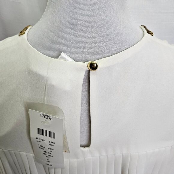 Cache Bead Trim Cream Pleated Sleeveless Blouse Size Small - Picture 4 of 7